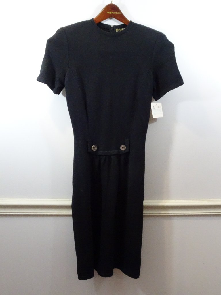 Don Sayres Black Knit Sweater Sheath Dress 6 Cocktail Evening New Short Sleeve